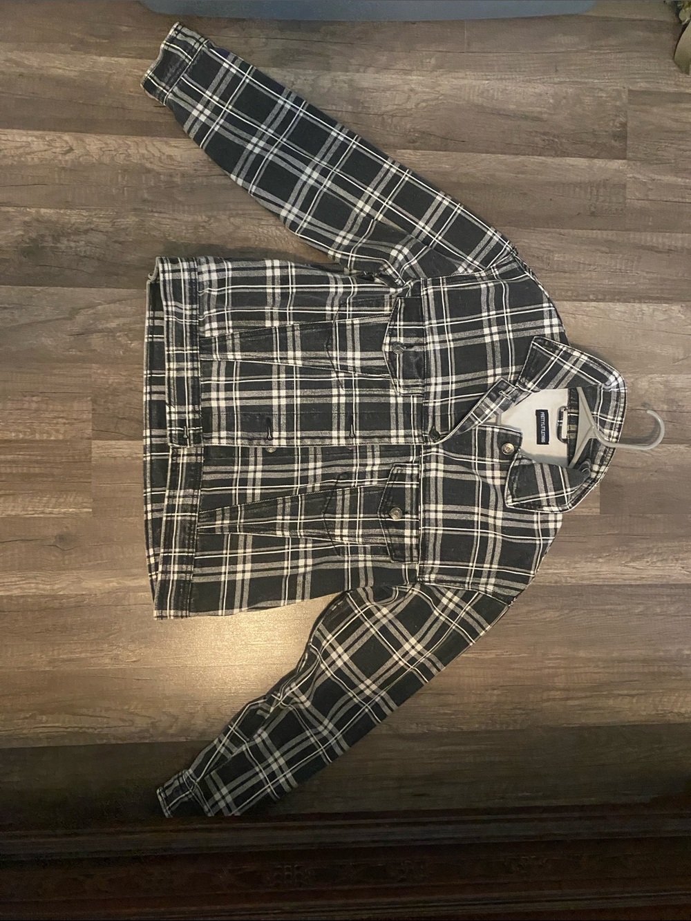 Prettylittlething Black & White Plaid Jean Jacket